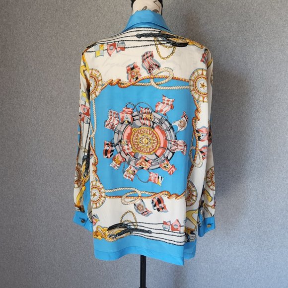 Vintage Michael Mims Kathy Cole Anchor Rope Silk Satin Top Long Sleeve Button - Picture 4 of 10